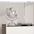 Modern Decorative Globe Ornament Set with Books on White Cabinet
