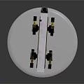 Yellow And Black Striped Mechanical Device With Four Legs On Circular Base 3d model