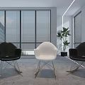 Modern Interior Black And White Rocking Leisure Chairs With Large Windows And Palm Plant