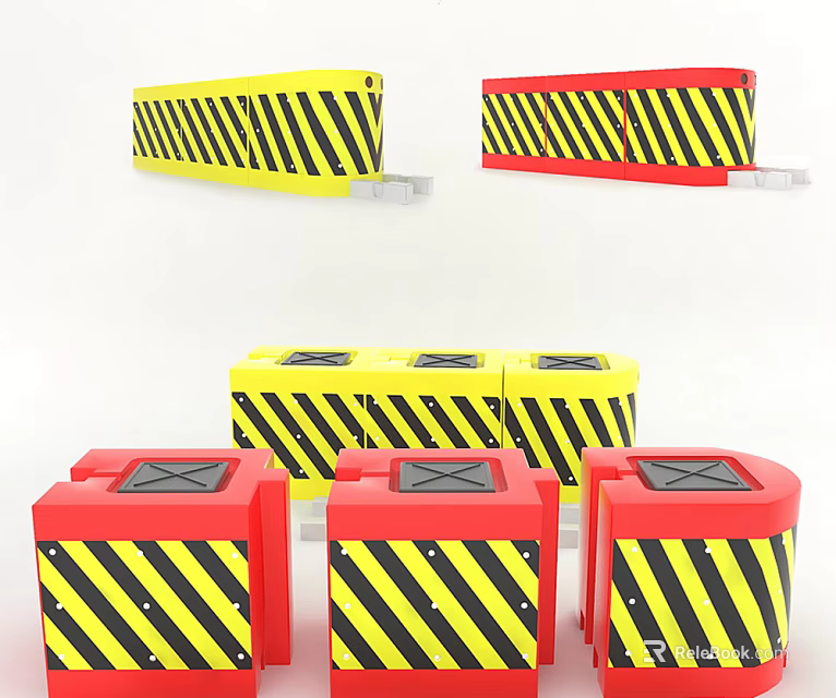 Road Safety Facilities Yellow Red Traffic Barriers With Black And Yellow Warning Stripes 3d model 