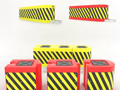 Road Safety Facilities Yellow Red Traffic Barriers With Black And Yellow Warning Stripes 3d model