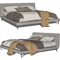 Modern Double Bed With Upholstered Headboard Neutral Pillows And Beige Blanket