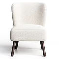 Modern White Fluffy Accent Chair With Dark Wooden Legs Soft Comfortable Minimalist Design
