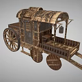 Vintage Wooden Horse-Drawn Carriage With Canopy Large Wheels And Classic Railing Design