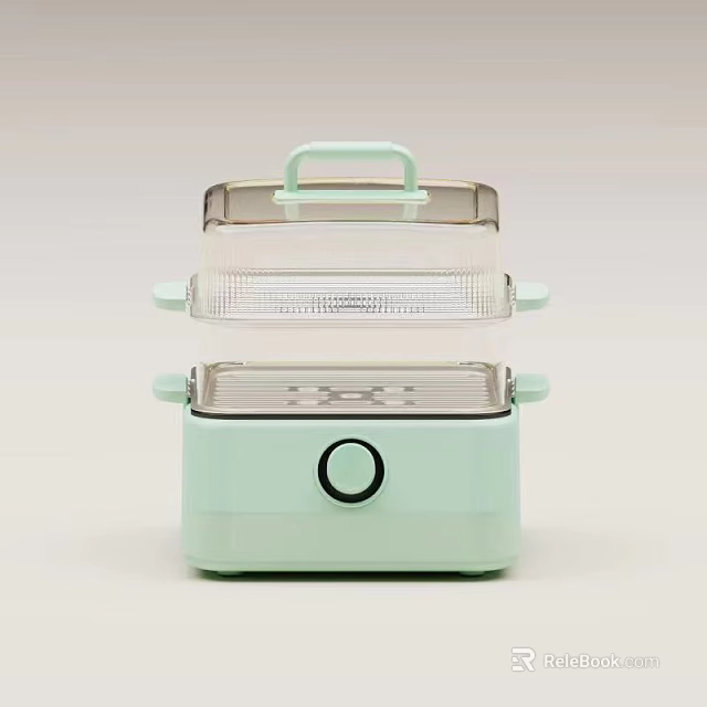 Light Green Two Tier Food Steamer With Transparent Steaming Layers And Knob Control Kitchen Appliance 3d model 