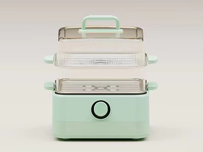 Light Green Two Tier Food Steamer With Transparent Steaming Layers And Knob Control Kitchen Appliance 3d model