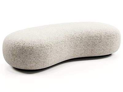Curved Beige Fabric Ottoman Bench With Modern Design For Living Room 3d model