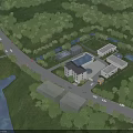Aerial View of Modern Industrial Plant with Green Trees Waterbody and Surrounding Infrastructure