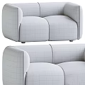 Modern Upholstered Double Sofas In Dark Gray And Cream White With Rounded Arms And Stitched Details