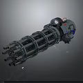 Multi Barrel Rotating Weapon with Metallic Structure and Mechanical Components 3d model
