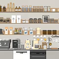 Professional Coffee And Tea Commercial Equipment With Espresso Machines Tea Pots Cups And Storage Containers