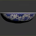Hand Carved Ceramic Sculpture Washbasin With Blue And White Floral Patterns