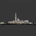 Cartoon Scenery Featuring Large Building Complex With Tower Dome Courtyard Green Space And Parking Lot