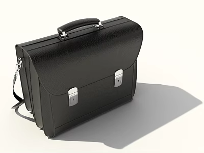 Black Leather Briefcase with Silver Clasps Sturdy Handle and Shoulder Strap 3d model