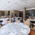 Modern Restaurant Interior With Elegant Dining Tables Comfortable Chairs And Wooden Decorative Walls