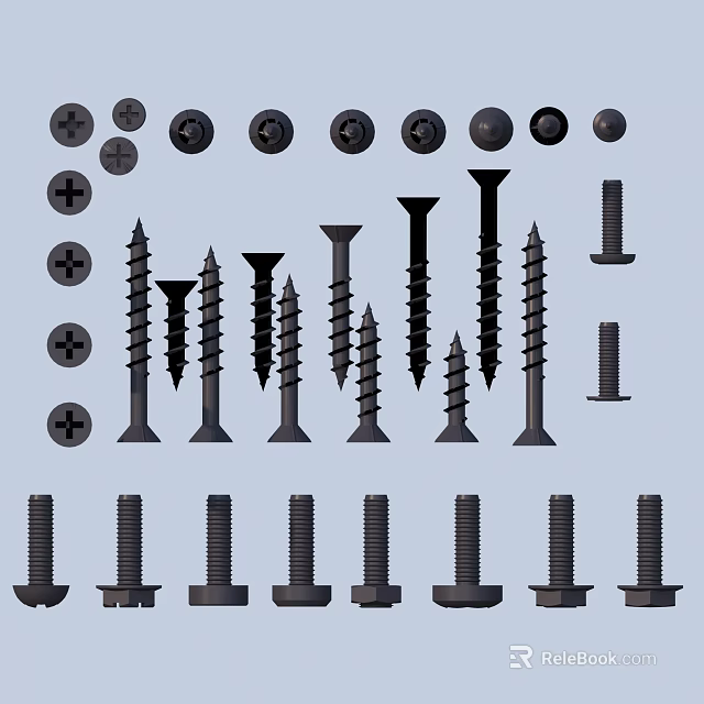 Various Types Of Metal Screws And Bolts With Different Head Styles And Lengths 3d model 
