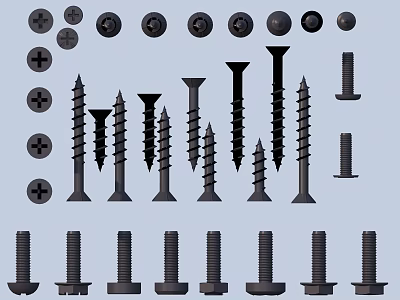 Various Types Of Metal Screws And Bolts With Different Head Styles And Lengths 3d model