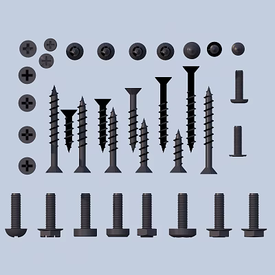 Various Types Of Metal Screws And Bolts With Different Head Styles And Lengths 3d model