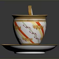 Elegant Porcelain Teacup With Saucer Gold Rim Colorful Patterns And Decorative Handle