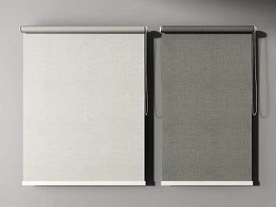 Light Gray And Dark Gray Fabric Roller Curtains For Modern Home Interior Design 3d model