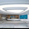 Modern Reception Lobby With Circular White Lighting Marble Floor Wooden Walls And Front Desk