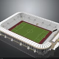 Football Stadium 3D Model with Green Grass Pitch Red Track and White Stands