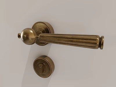 Vintage Brass Door Handle With Classic Design And Round Lock Knob 3d model