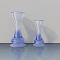 Blue And White Gradient Glass Vases Placed On Gray Table With Light Gray Wall Background 3d model