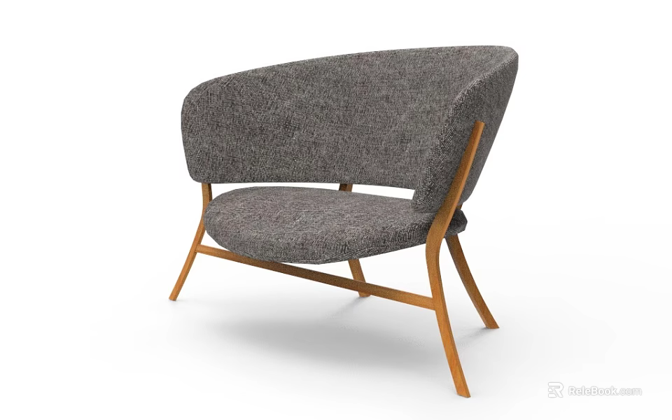 Modern Gray Sofa Stool With Wooden Legs And Fabric Upholstery In Minimalist Design 3d model 