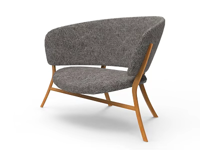 Modern Gray Sofa Stool With Wooden Legs And Fabric Upholstery In Minimalist Design 3d model