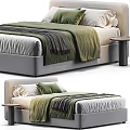 Double Bed Gray Upholstered Frame Green Comforter Gray Throw Blanket White Green Pillows and Nightstand