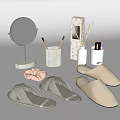 Practical Bathroom Accessories Including Mirror Makeup Brushes Slippers Aromatherapy Bottle and Towel