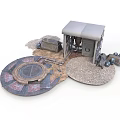 Industrial Facility Model With Small Building Circular Platform Pipes And Gravel Ground