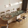 Modern Table And Chair Set With Green Marble Tabletop Golden Legs And Vase With Flowers