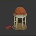 Red Checkered Dome Architectural Model With White Columns And Small Staircase 3d model
