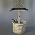 Traditional Old Fashioned Well With Wooden Roof Stone Base Metal Bucket And Crank Handle