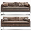 Contemporary Brown Leather Sofa With Decorative Pillows And Metallic Legs