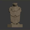Modern Bear Sculpture Holding Shield On Polygonal Base