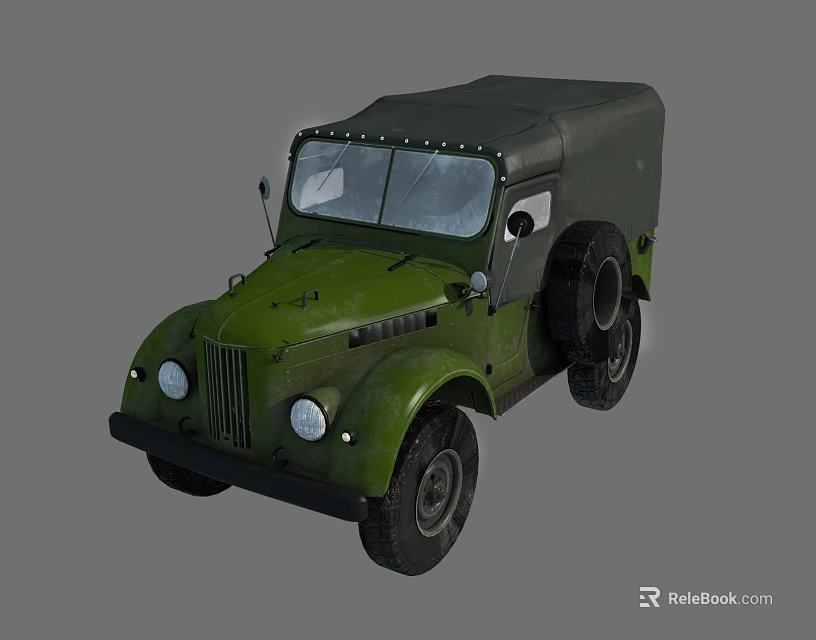 Vintage Green Military Truck with Canvas Top Round Headlights and Grille Design 3d model 