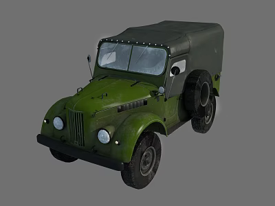 Vintage Green Military Truck with Canvas Top Round Headlights and Grille Design 3d model