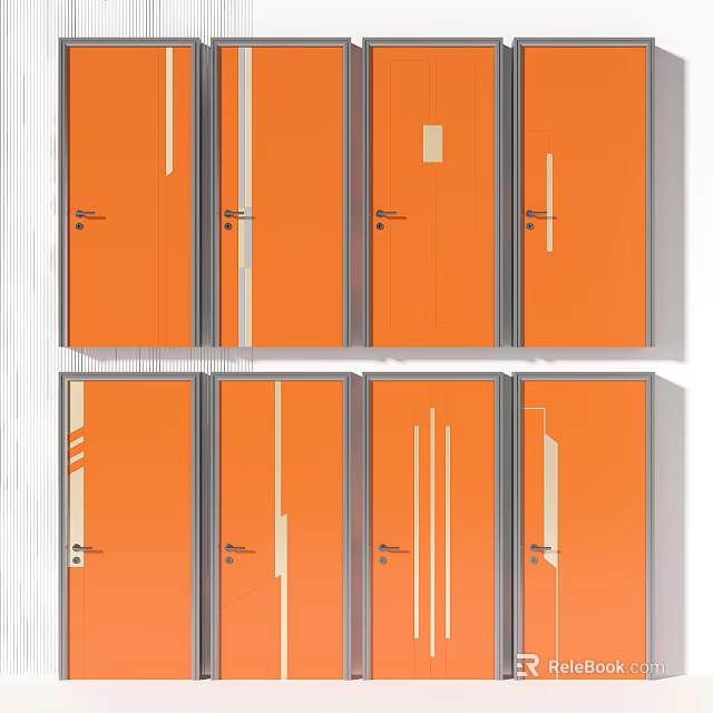 Orange Swing Doors With Stylish Decorative Lines And Modern Designs 3d model