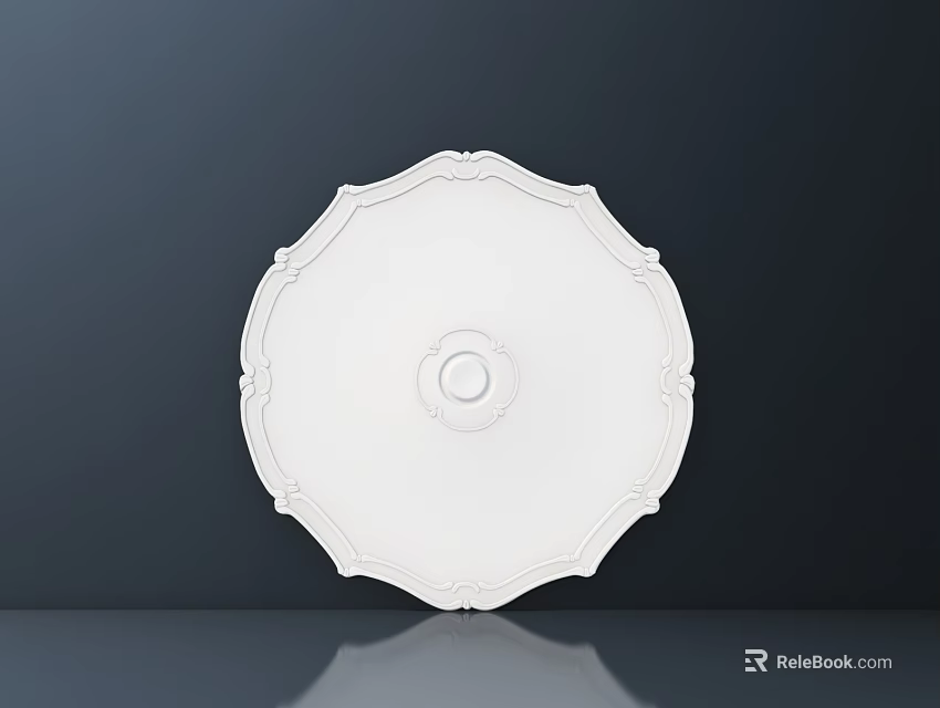 Elegant Intricate White Round Carved Ceiling Medallion with Ornate Edges Decorative Design 3d model 