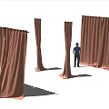 Brown Curtains In Different Styles Displayed With Human Figure For Size Reference