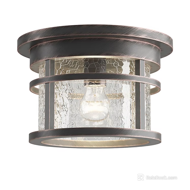 Rustic Ceiling Light With Metal Frame And Textured Glass Shade 3d model