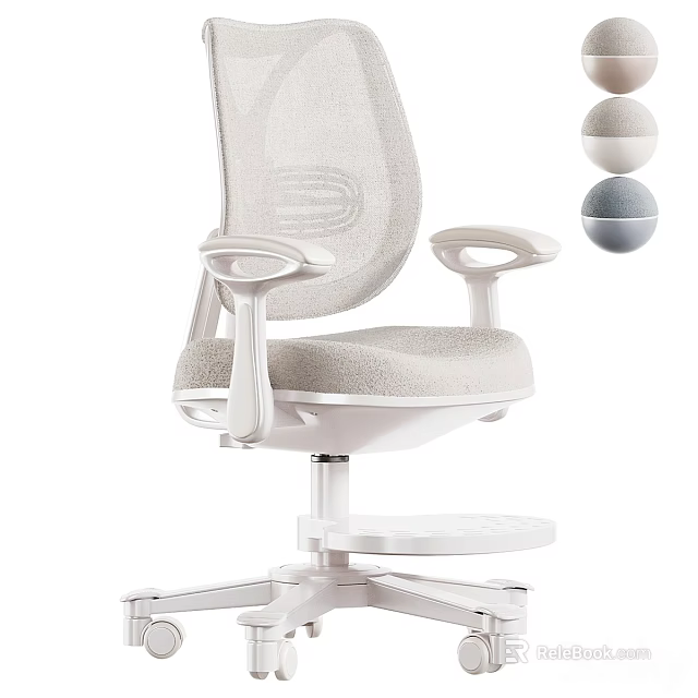 Ergonomic Modern Office Chair With Mesh Back White Armrests And Footrest 3d model 