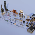Public Facilities With Various Structural Components Tools And Small Buildings 3d model