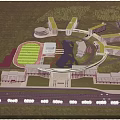 Modern School Buildings With Sports Field Water Feature And Green Campus Landscape