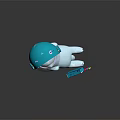 Dancing Cute White Creature With Blue Headphones Holding Radio And Colorful Beams