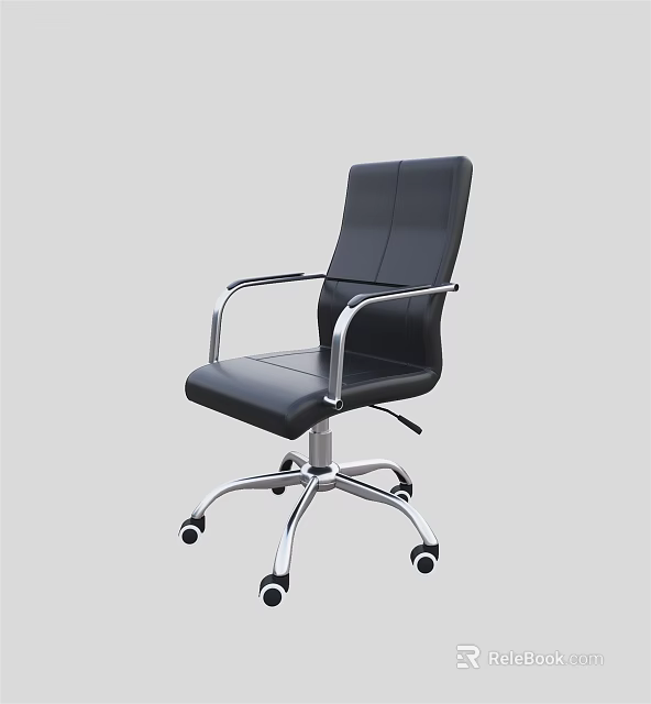 Modern Black Office Chair With Silver Metal Armrests And Swivel Caster Wheels 3d model 