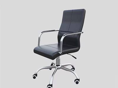 Modern Black Office Chair With Silver Metal Armrests And Swivel Caster Wheels 3d model